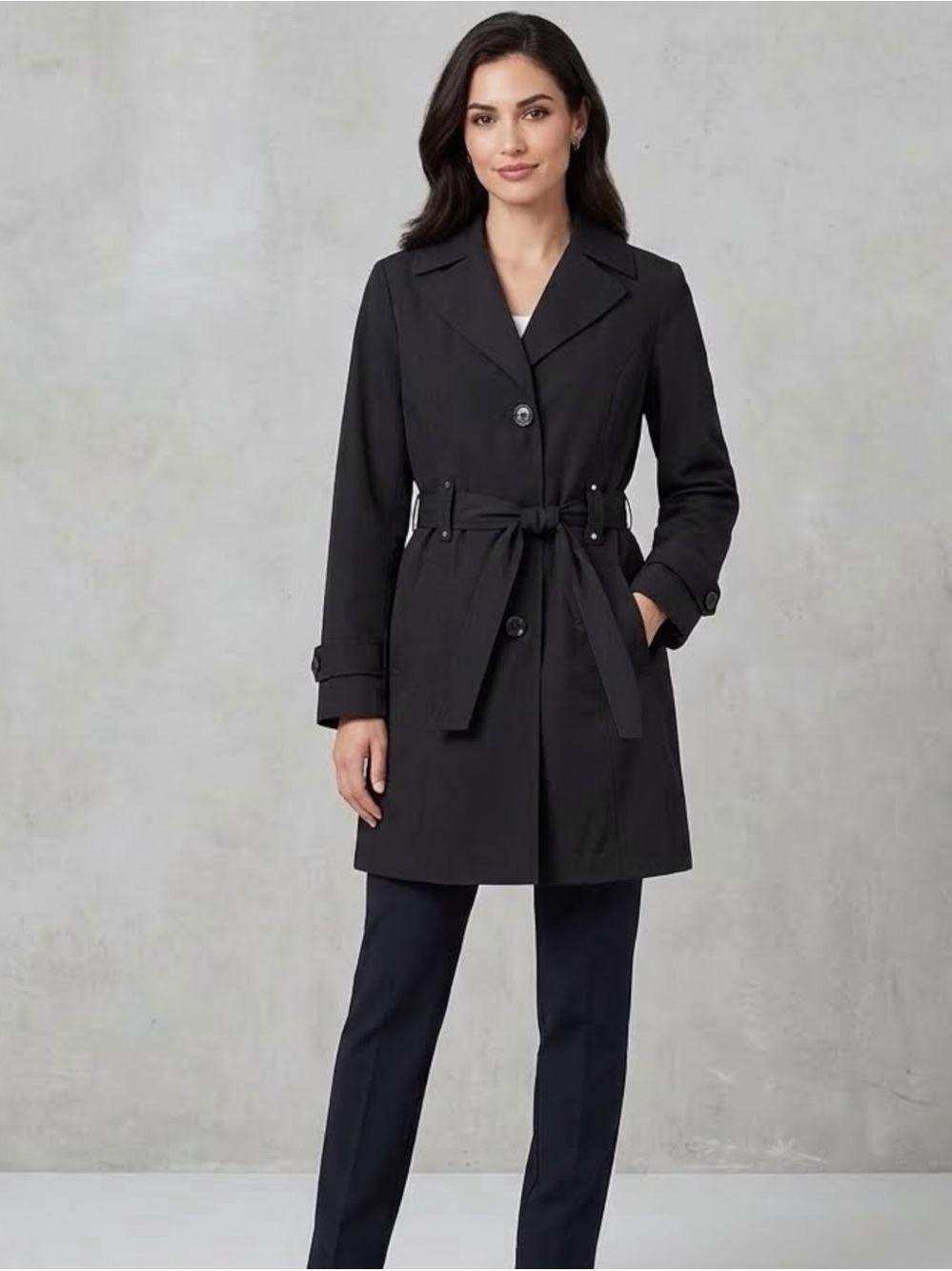 Croft Barrow Black Belted Trench Coat Medium NWOT Water Resistant Jacket NWOT